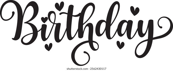 Happy Birthday typography design on plain white transparent isolated background for card, shirt, hoodie, sweatshirt, apparel, tag, mug, icon, poster or badge