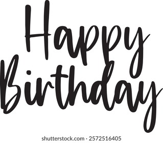 Happy Birthday typography design on plain white transparent isolated background for card, shirt, hoodie, sweatshirt, apparel, tag, mug, icon, poster or badge