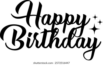 Happy Birthday typography design on plain white transparent isolated background for card, shirt, hoodie, sweatshirt, apparel, tag, mug, icon, poster or badge