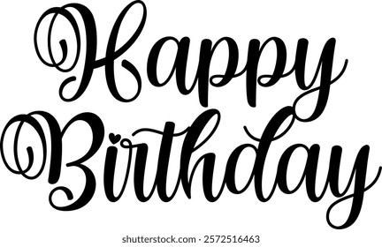 Happy Birthday typography design on plain white transparent isolated background for card, shirt, hoodie, sweatshirt, apparel, tag, mug, icon, poster or badge