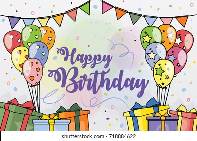 Happy Birthday Typography Flying Balloons Gifts Stock Vector (Royalty ...