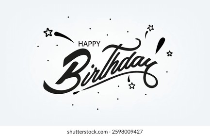 Happy birthday typography, greeting card black and white vector in eps 10.