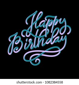 Happy Birthday typography with hand-drawn lettering. Vector illustration.