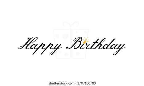 Happy birthday typography minimal black text with big gift box vector on white background illustration