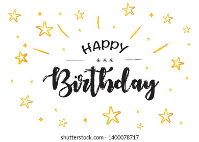 Happy Birthday Typography Minimal Greeting Cards Vector Design with Gold Stars Decoration