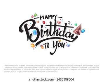 Happy Birthday typography with party element isolated on white background for  birthday celebration