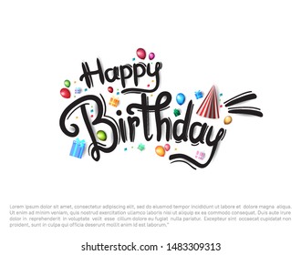 Happy Birthday typography with party element isolated on white background for  birthday celebration