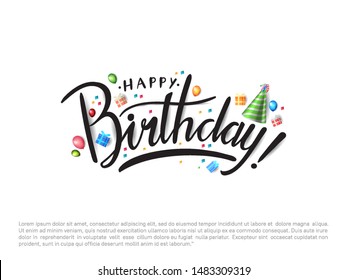 Happy Birthday typography with party element isolated on white background for  birthday celebration