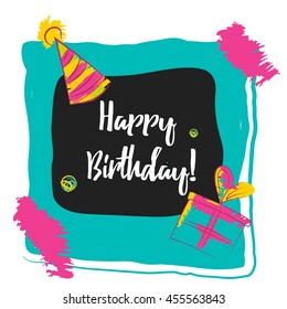 Happy Birthday typography in photo frame. Concept image poster for wall art prints, mock up, home interior card, t-shirt