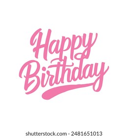 happy birthday typography with pink color and white background