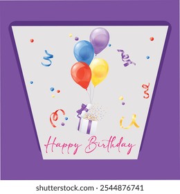 happy birthday typography red color vector design with birthday party element isolated on purple  background can be use for background, poster and template. eps vector birthday party design. 