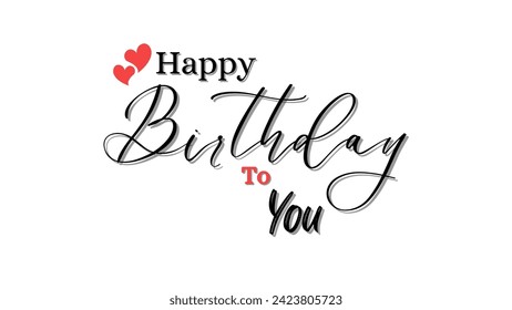 Happy birthday typography with red heart on white background. for greeting card sticker design vector illustration. happy birthday wishing card design.