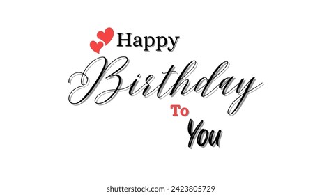Happy birthday typography with red heart on white background. for greeting card sticker design vector illustration. happy birthday wishing card design.