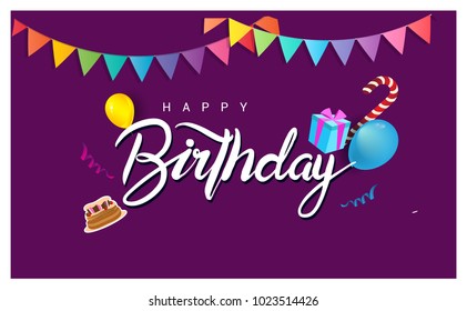 Happy Birthday typography vector design for greeting cards and poster with balloon, confetti and gift box, design template for birthday celebration.