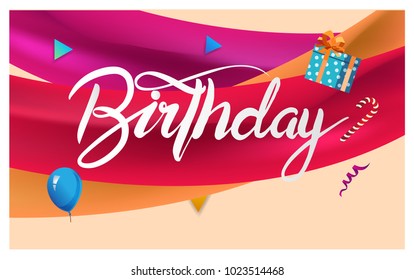 Happy Birthday typography vector design for greeting cards and poster with balloon, confetti and gift box, design template for birthday celebration.
