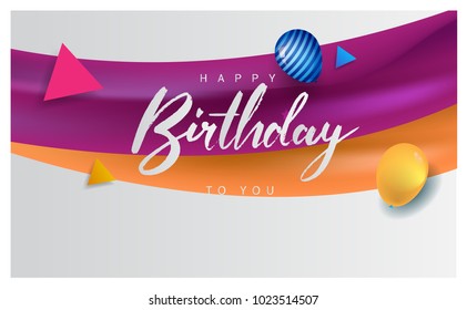 Happy Birthday typography vector design for greeting cards and poster with balloon, confetti and gift box, design template for birthday celebration.