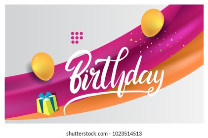 Happy Birthday typography vector design for greeting cards and poster with balloon, confetti and gift box, design template for birthday celebration.