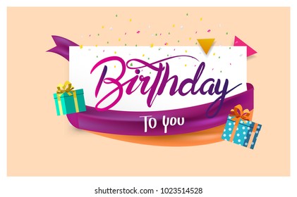 Happy Birthday typography vector design for greeting cards and poster with balloon, confetti and gift box, design template for birthday celebration.