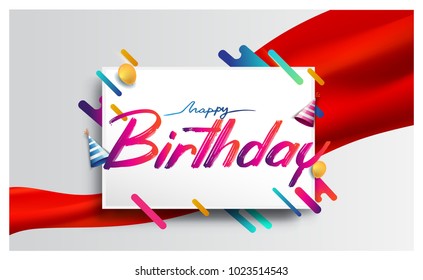 Happy Birthday typography vector design for greeting cards and poster with balloon, confetti and gift box, design template for birthday celebration.