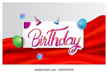 Happy Birthday typography vector design for greeting cards and poster with balloon, confetti and gift box, design template for birthday celebration.