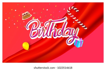 Happy Birthday typography vector design for greeting cards and poster with balloon, confetti and gift box, design template for birthday celebration.
