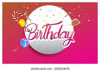 Happy Birthday typography vector design for greeting cards and poster with balloon, confetti and gift box, design template for birthday celebration.