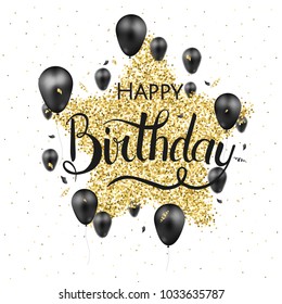 Happy Birthday typography vector design for greeting cards and poster with balloon, confetti and gift box, design template for birthday celebration.