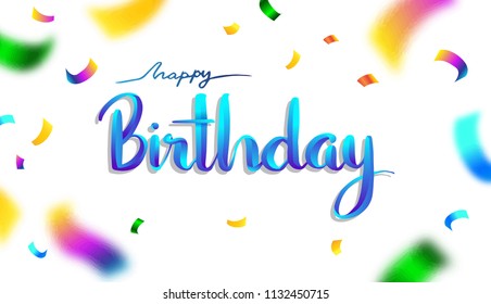Happy Birthday typography vector design for greeting cards and poster with balloon, confetti and gift box, design template for birthday celebration.