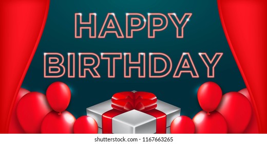 Happy Birthday typography vector design for greeting cards and poster with balloon and gift box.