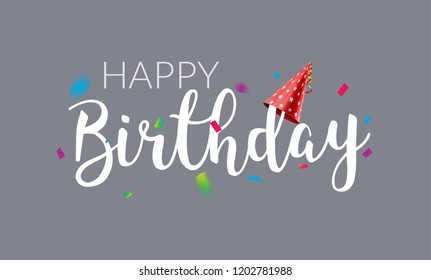 Happy Birthday typography vector design template poster. Greeting card confetti banner for birthday.