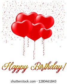 Happy Birthday typography vector design for greeting cards and poster with balloon, confetti, serpantines, design template for birthday celebration