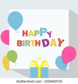 Happy Birthday typography vector design for greeting cards and poster with balloons and gift box, design template for birthday celebration. 