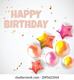 Happy Birthday typography vector design for greeting cards and poster with balloon, confetti and gift box, design template for birthday celebration.