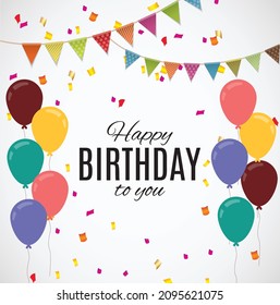 Happy Birthday typography vector design for greeting cards and poster with balloon, confetti and gift box, design template for birthday celebration.