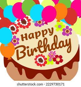 Diseño de vector de tipografía de cumpleaños feliz y plantilla de fondo. Bolones y tartas de colores para la carta de cumpleaños