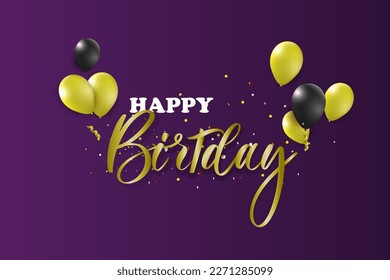 Happy Birthday typography vector design for greeting cards and poster with balloon, confetti and gift box, design template for birthday celebration.