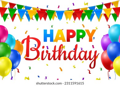 Diseño de vector de tipografía feliz cumpleaños. Cartel con globo y plantilla de diseño de confeti para la celebración de cumpleaños. Ilustración vectorial.