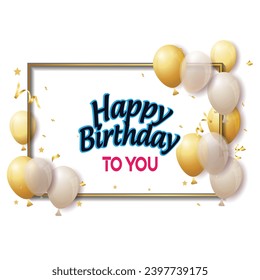 Happy Birthday typography vector design for greeting cards and poster with balloon, confetti and gift box, design template for birthday celebration.