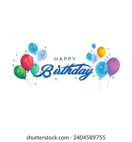 Diseño de vector de tipografía feliz cumpleaños para tarjetas de felicitación y afiche con globo, plantilla de diseño de confeti para celebración de cumpleaños.	