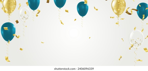 Diseño de vector de tipografía de cumpleaños feliz para tarjetas de felicitación y afiche con globo de oro verde