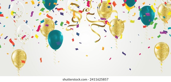 Happy Birthday typography vector design for greeting cards and poster with green gold balloon