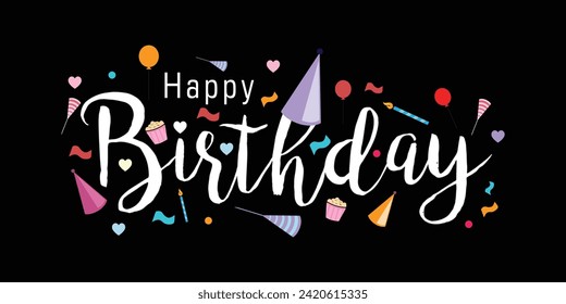 Diseño de vector de tipografía de cumpleaños feliz para tarjeta de felicitación, tarjeta de cumpleaños, tarjeta de invitación. Texto de cumpleaños, composición de letras. Ilustración vectorial eps.10
