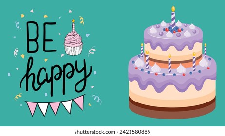Happy Birthday typography vector design for greeting cards and poster with balloon, confetti and gift box, design template for birthday celebration. background