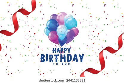 Happy Birthday typography vector design for greeting cards and poster with balloon, confetti and gift box, design template for birthday celebration.