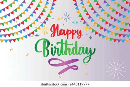 Happy Birthday typography vector design for greeting cards and poster with balloon, confetti and gift box, design template for birthday celebration.