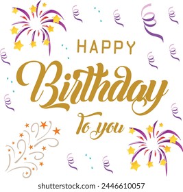 Happy Birthday typography vector design for greeting cards and poster with balloon, confetti and gift box, design template for birthday celebration.