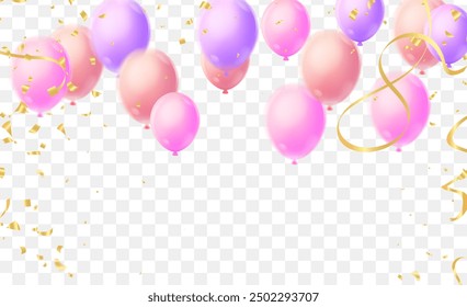 Happy Birthday Typografie Vektordesign für Grußkarten und Poster mit Ballon, Konfetti, Designvorlage für Geburtstagsfeier.