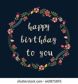 Happy Birthday typography vector design for greeting cards and poster,  Beautiful wreath. Elegant floral, gift box, design template for birthday celebration.