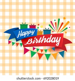 Happy Birthday typography vector design for greeting cards and poster with ribbon and gift box, design template for birthday celebration.
