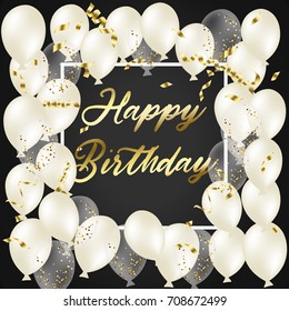 Happy Birthday typography vector design for greeting cards and poster with balloon, confetti and gift box, design template for birthday celebration.